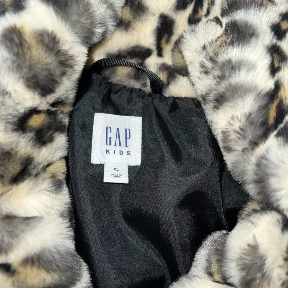 Gap Girls faux fur leopard print top coat XL (12) - Picture 5 of 7